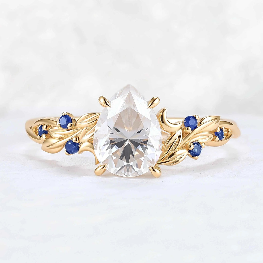 Unique Pear Cut Lab Ruby Moon Style Gemstone Ring
