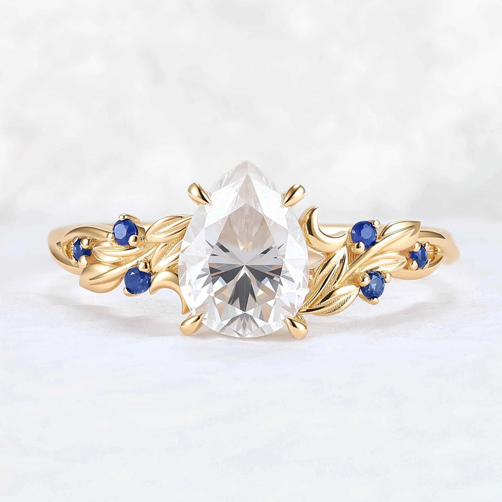 Unique Pear Cut Lab Ruby Moon Style Gemstone Ring