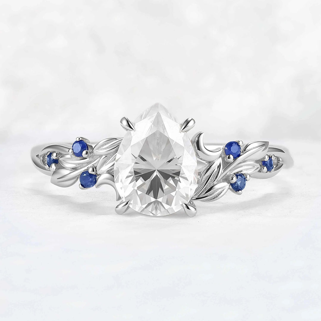 Unique Pear Cut Lab Ruby Moon Style Gemstone Ring