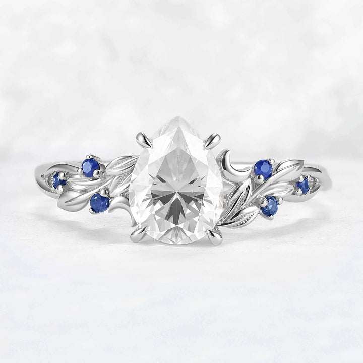 Unique Pear Cut Lab Ruby Moon Style Gemstone Ring