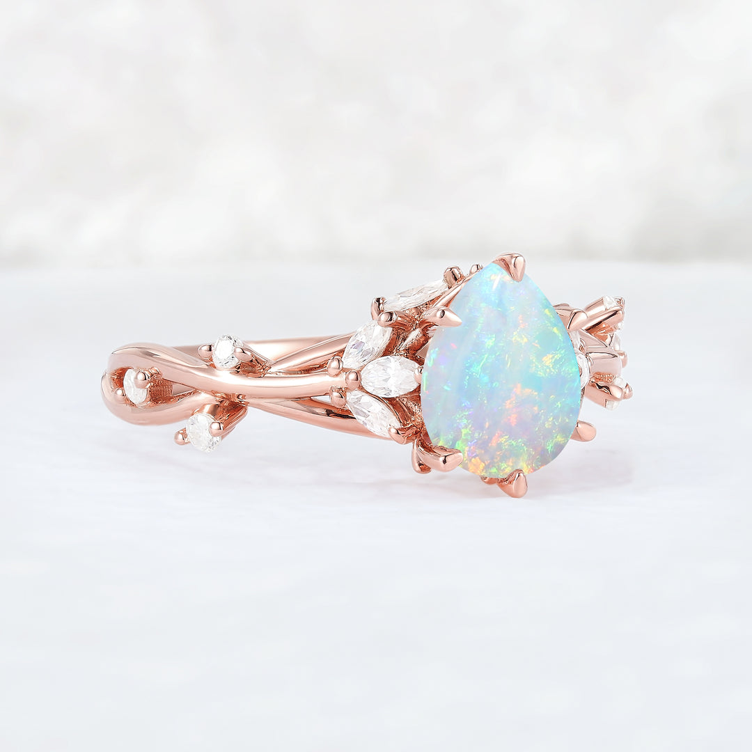 Unique Pear Cut Opal and Moissanite Vine Ring - Iver Jewelry