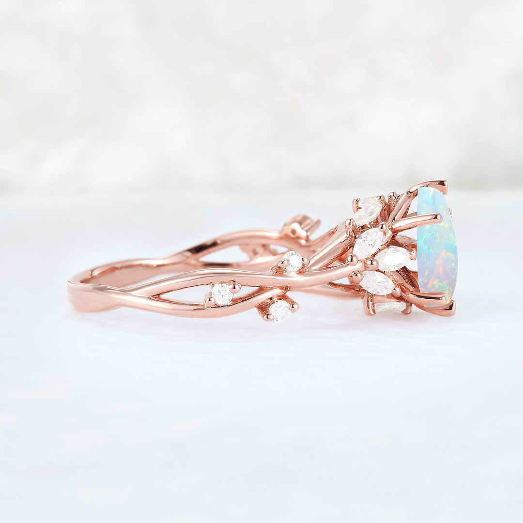Unique Pear Cut Opal and Moissanite Vine Ring - Iver Jewelry