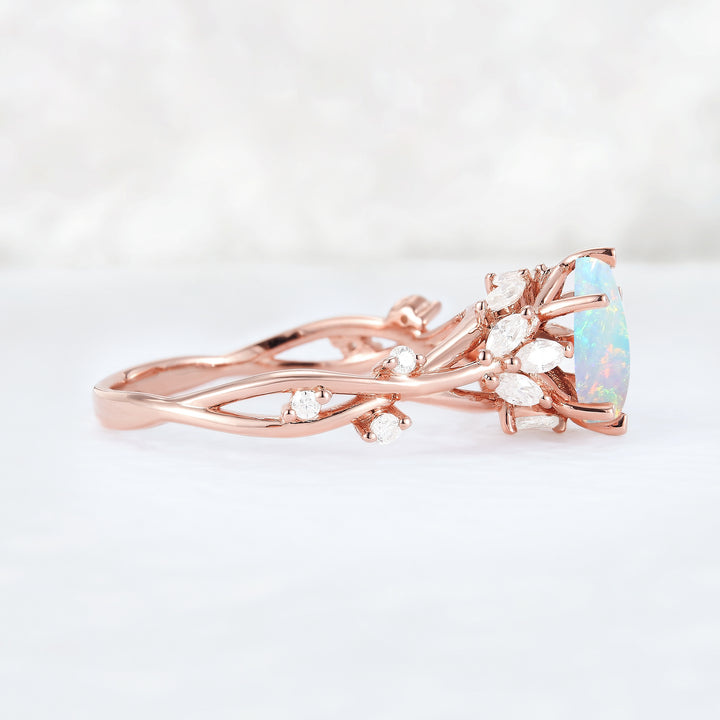 Unique Pear Cut Opal and Moissanite Vine Ring - Iver Jewelry