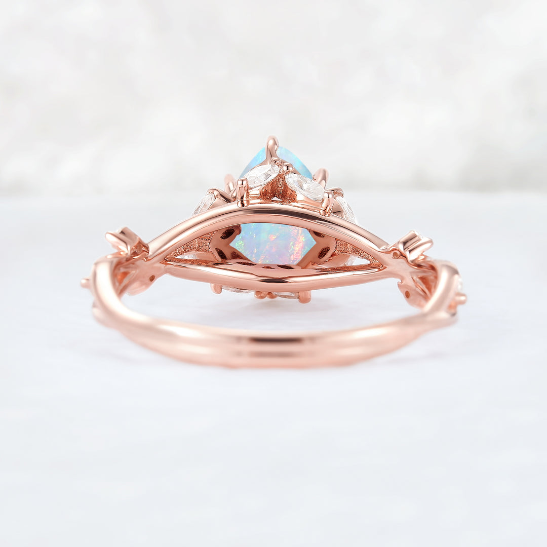 Unique Pear Cut Opal and Moissanite Vine Ring - Iver Jewelry