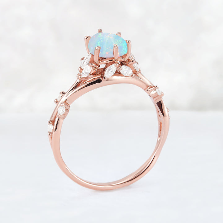 Unique Pear Cut Opal and Moissanite Vine Ring - Iver Jewelry