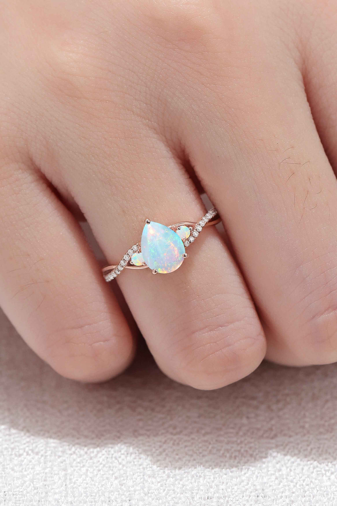 Unique Pear Cut Opal Twisted Gemstone Ring