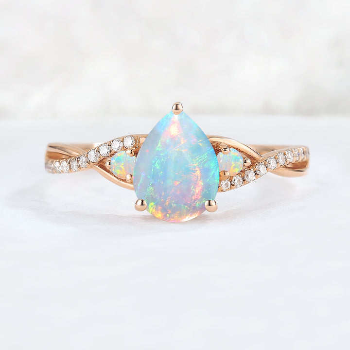 Unique Pear Cut Opal Twisted Gemstone Ring