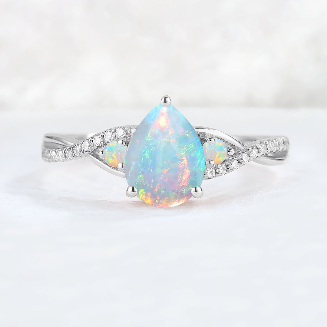 Unique Pear Cut Opal Twisted Gemstone Ring