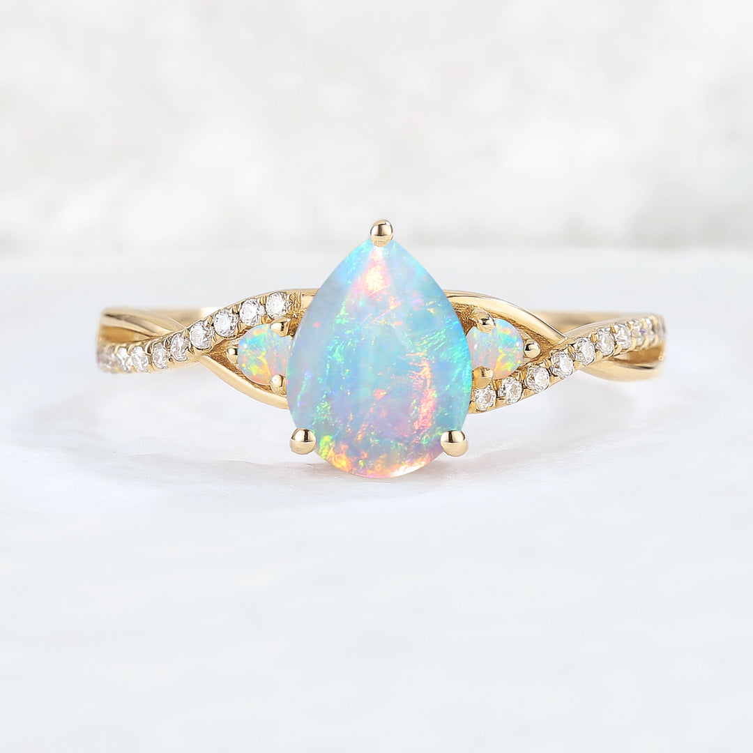 Unique Pear Cut Opal Twisted Gemstone Ring