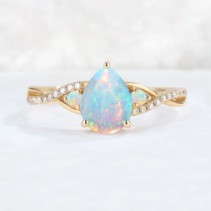 Unique Pear Cut Opal Twisted Gemstone Ring