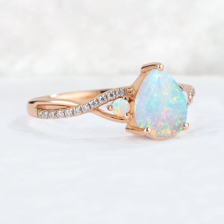 Unique Pear Cut Opal Twisted Gemstone Ring