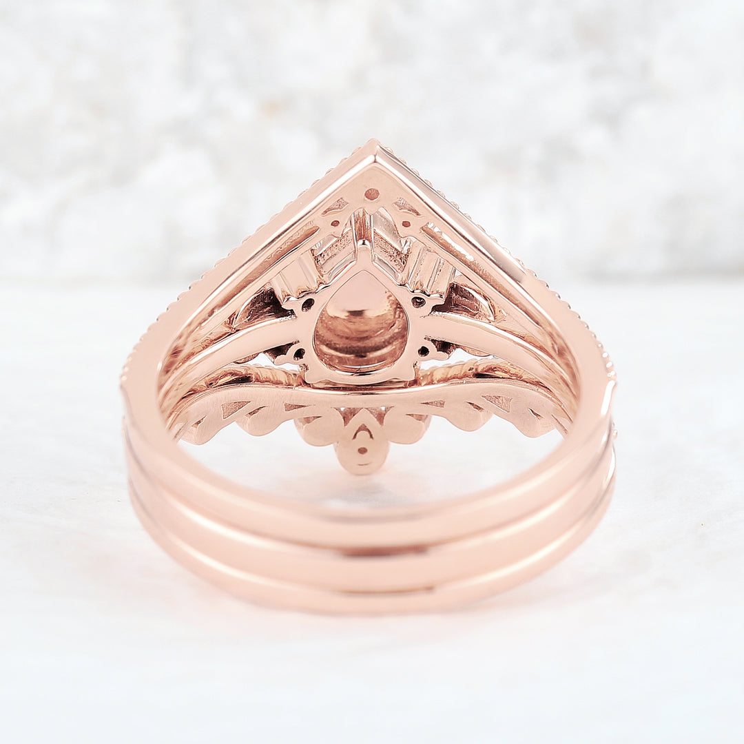 Unique Pear Shaped Natural Opal Vine Ring Set 3pcs - Iver Jewelry