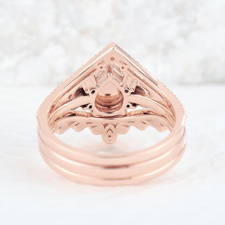 Unique Pear Shaped Natural Opal Vine Ring Set 3pcs - Iver Jewelry