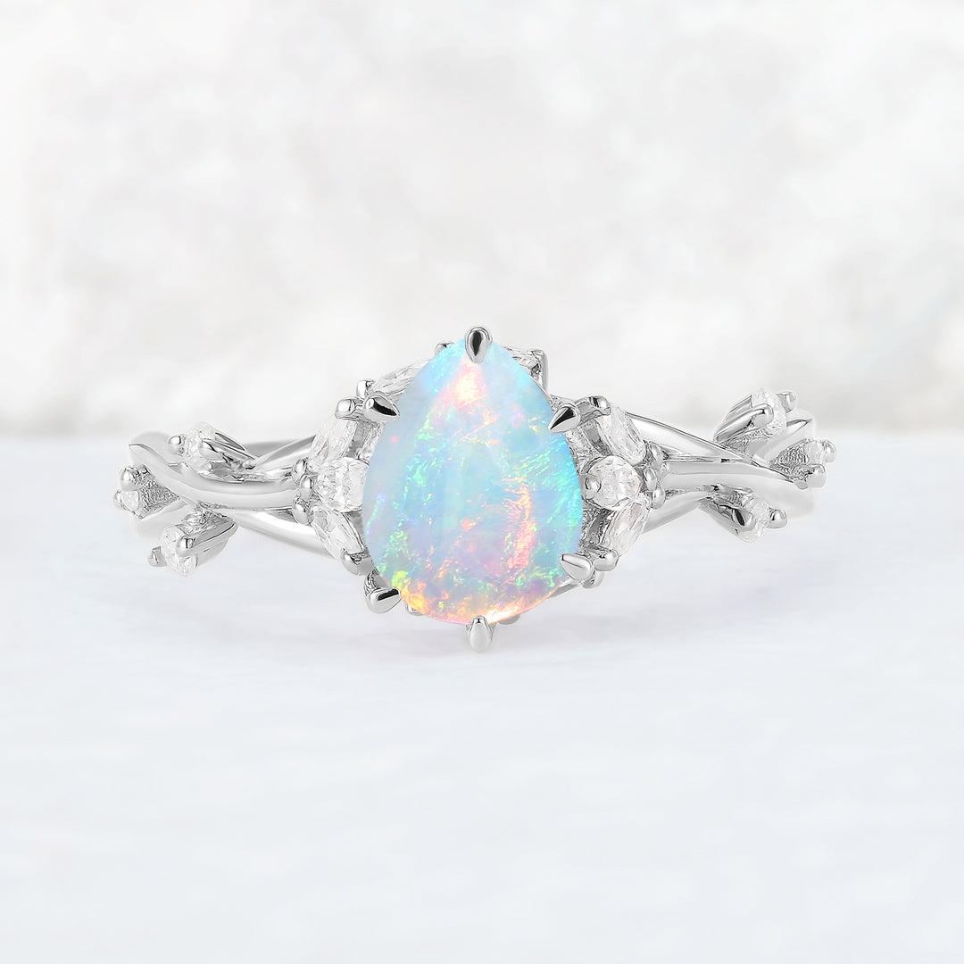 Unique Pear Cut Opal and Moissanite Vine Ring