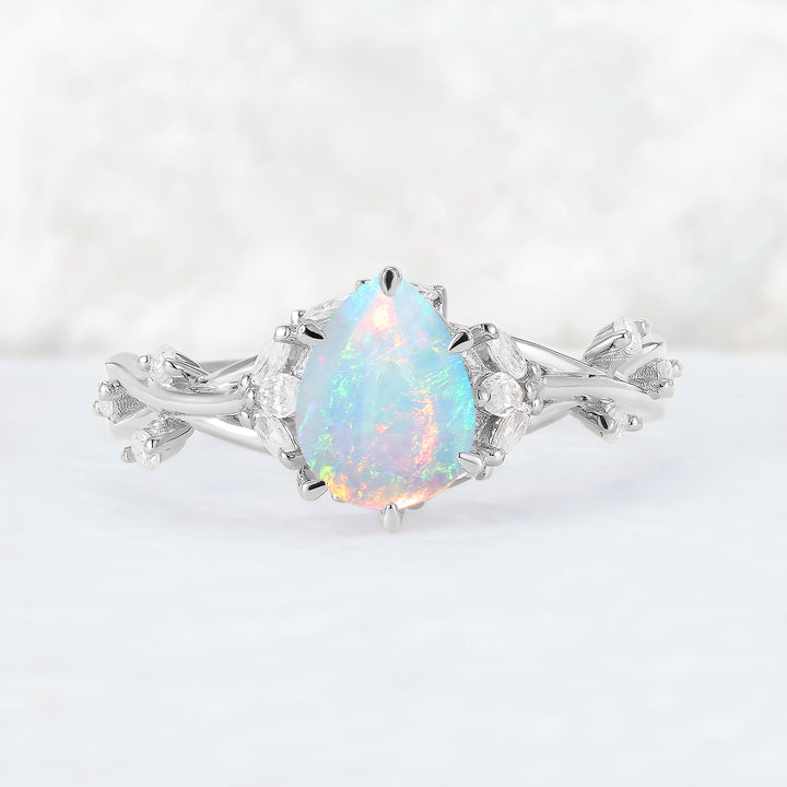 Unique Pear Cut Opal and Moissanite Vine Ring