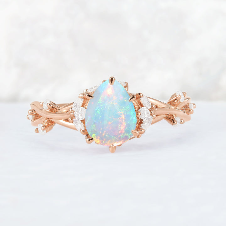 Unique Pear Cut Opal and Moissanite Vine Ring