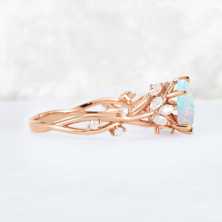 Unique Pear Cut Opal and Moissanite Vine Ring