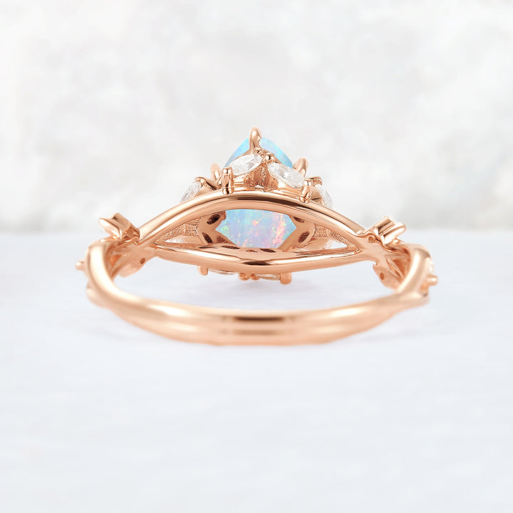 Unique Pear Cut Opal and Moissanite Vine Ring