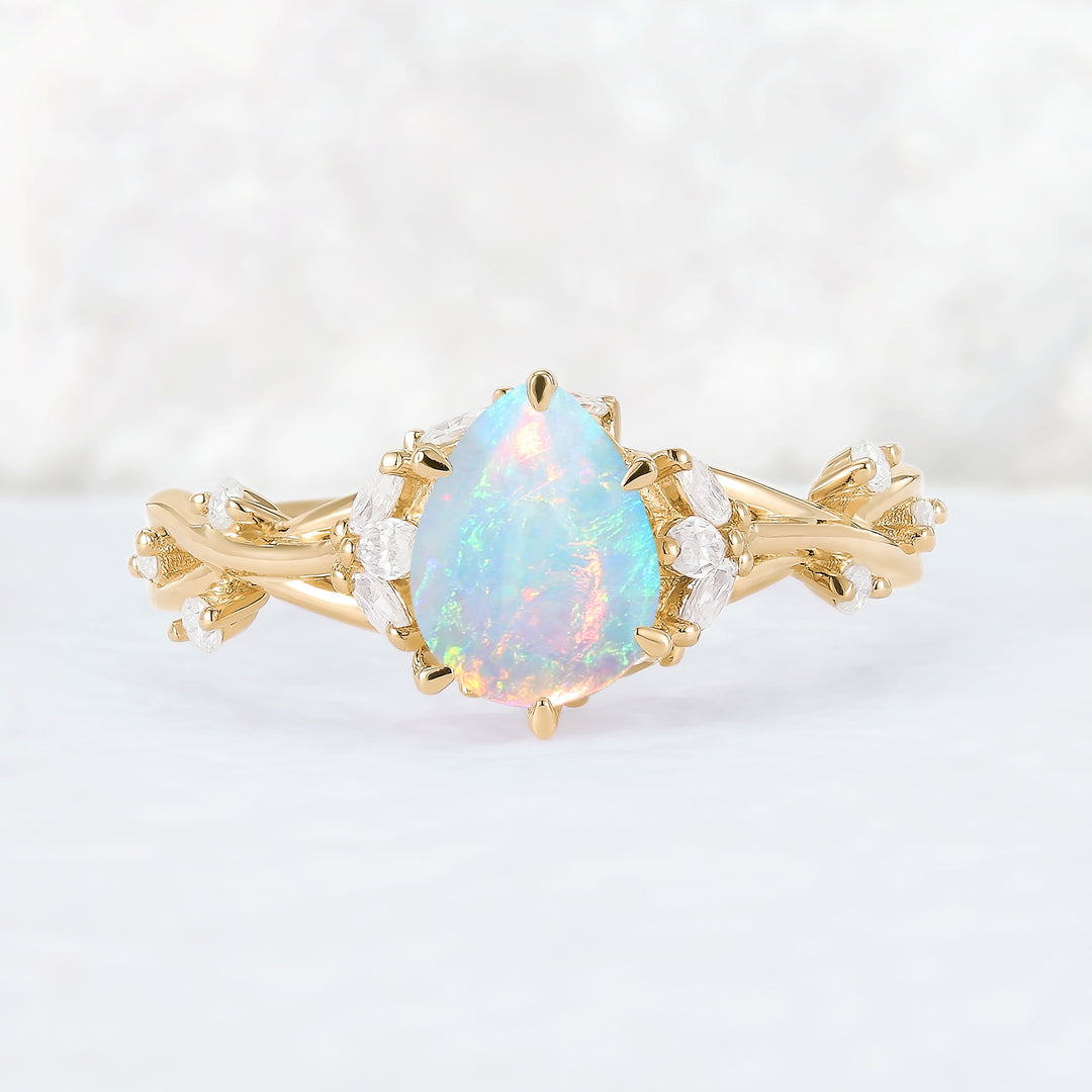 Unique Pear Cut Opal and Moissanite Vine Ring