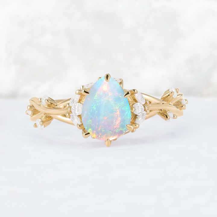 Unique Pear Cut Opal and Moissanite Vine Ring