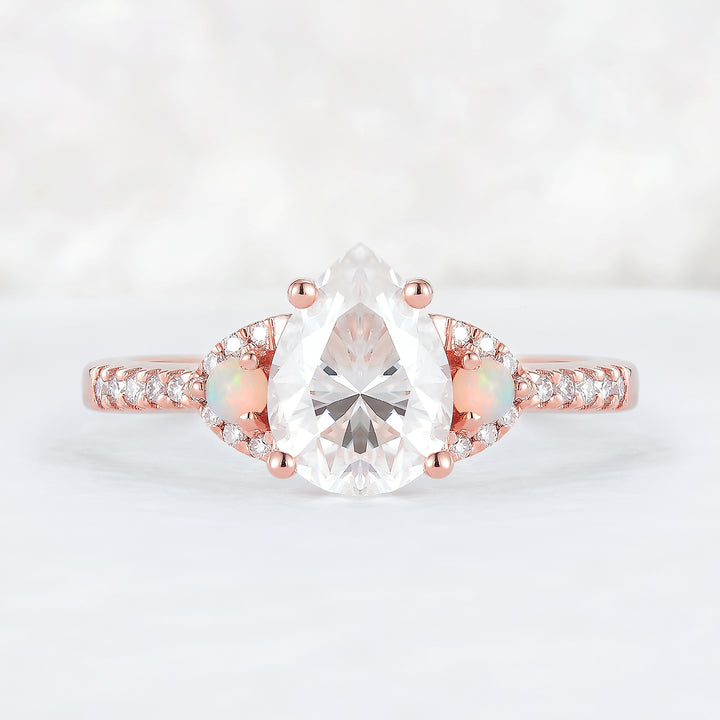 Unique Pear Shaped Moissanite Half Enternity Engagement Ring