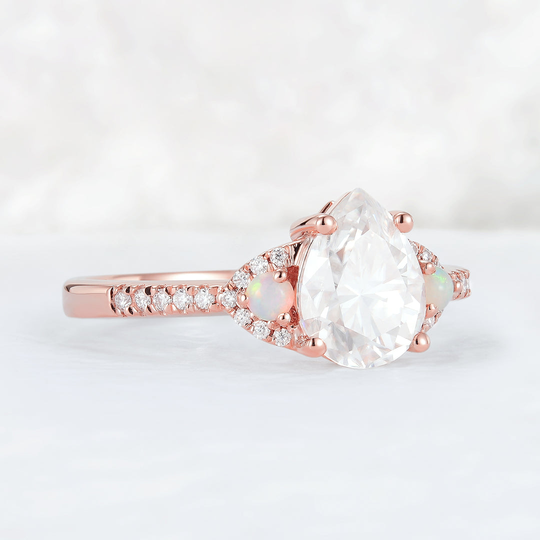 Unique Pear Shaped Moissanite Half Enternity Engagement Ring