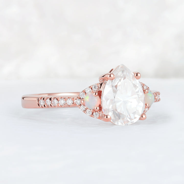 Unique Pear Shaped Moissanite Half Enternity Engagement Ring