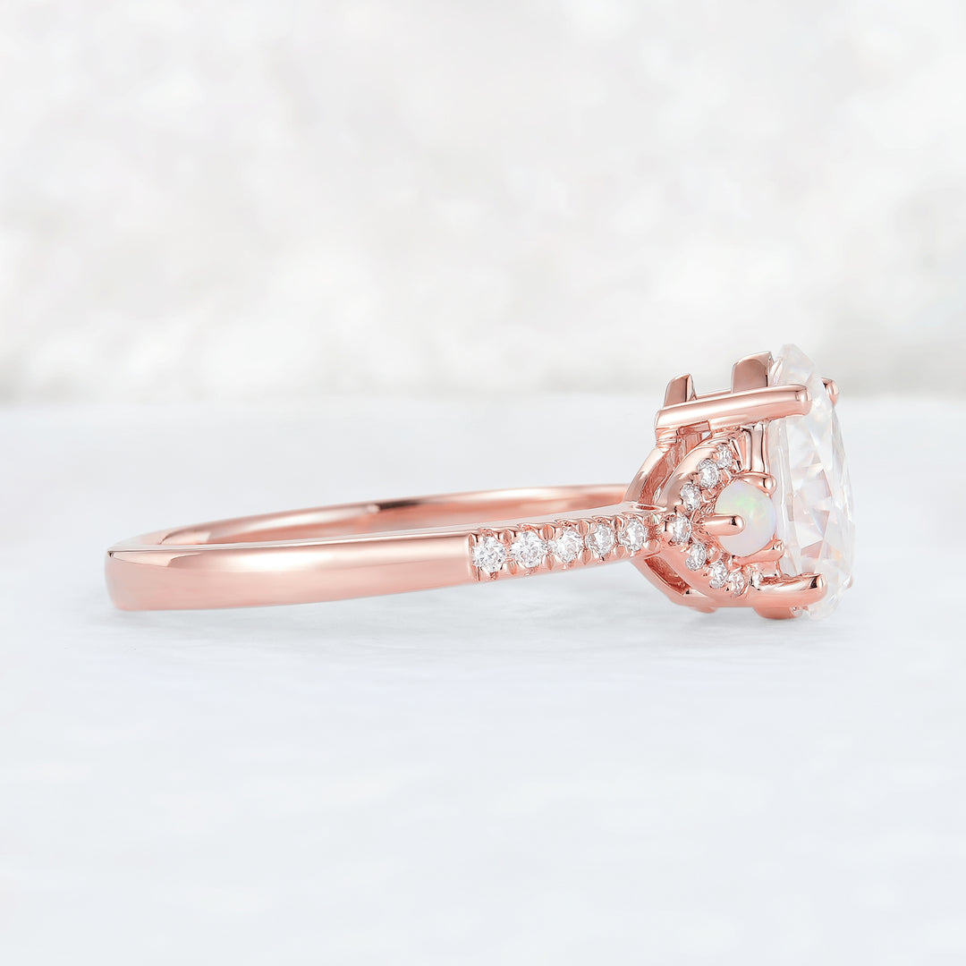 Unique Pear Shaped Moissanite Half Enternity Engagement Ring