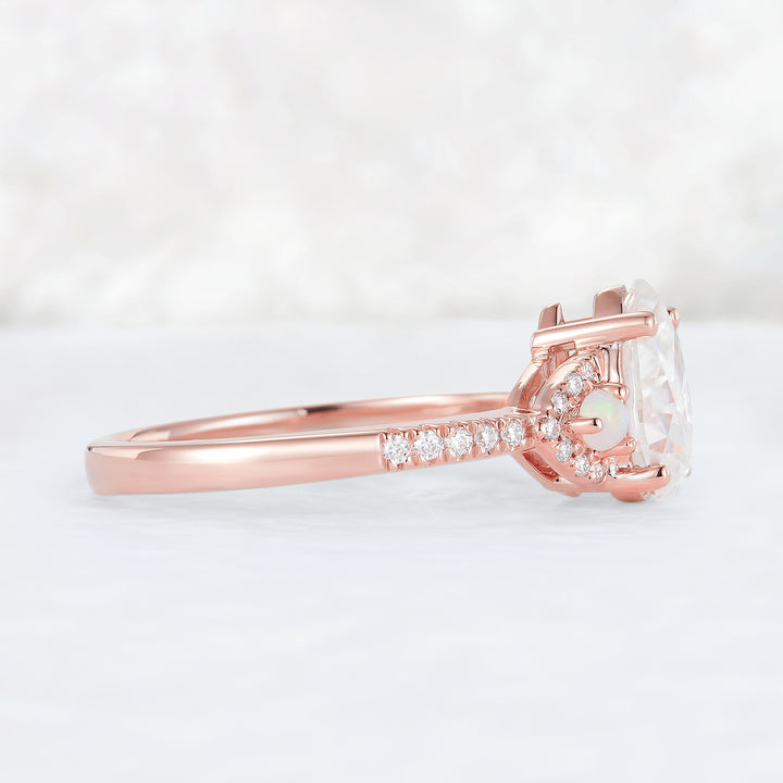 Unique Pear Shaped Moissanite Half Enternity Engagement Ring