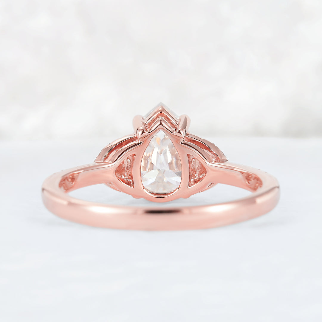 Unique Pear Shaped Moissanite Half Enternity Engagement Ring
