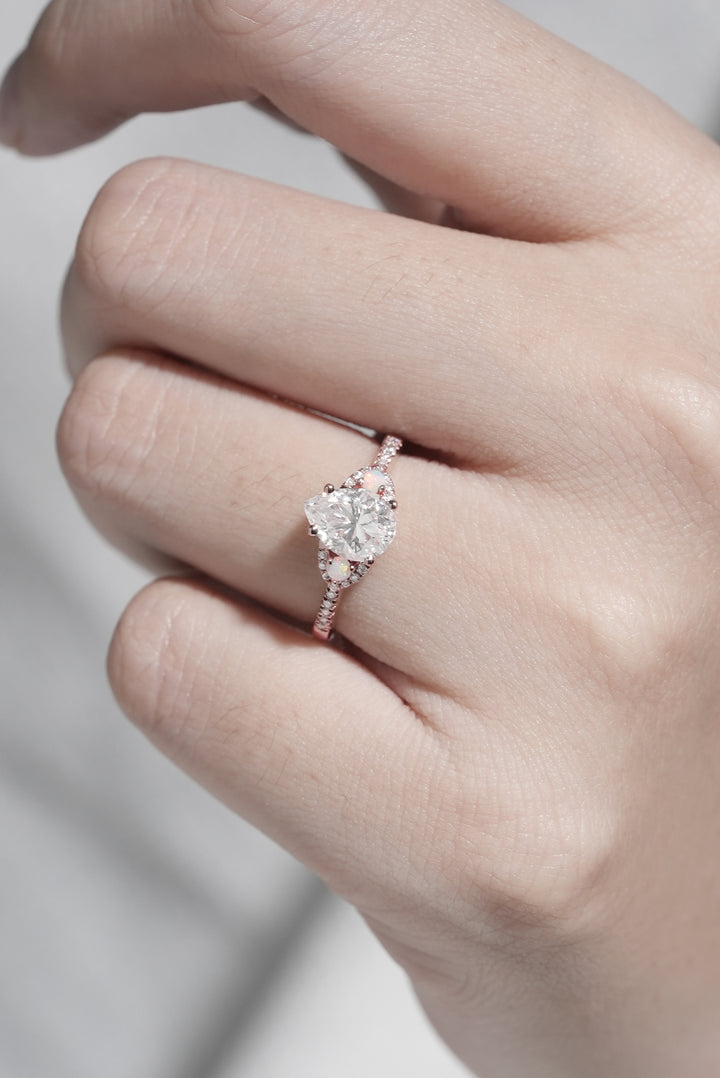 Unique Pear Shaped Moissanite Half Enternity Engagement Ring
