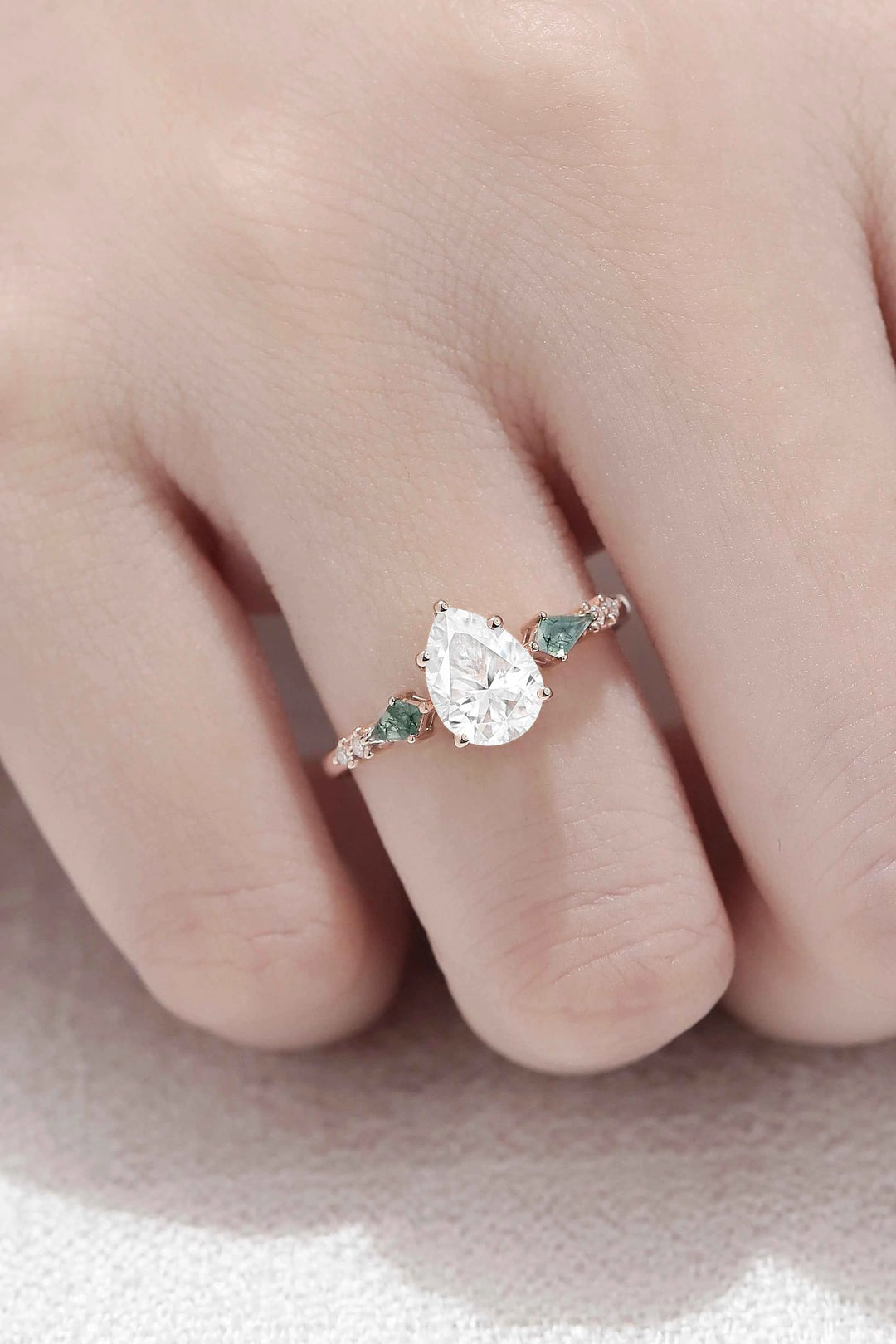 Unique Pear Shaped Moissanite Cluster Gemstone Ring