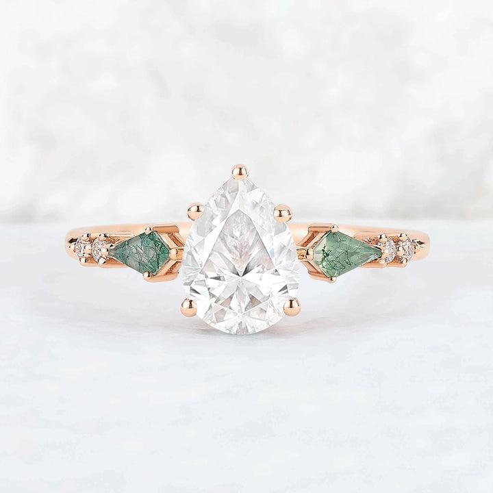 Unique Pear Shaped Moissanite Cluster Gemstone Ring