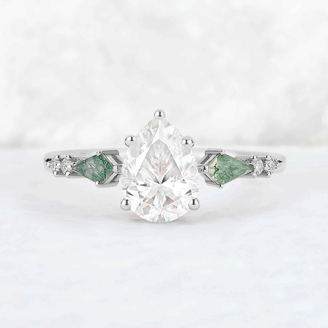 Unique Pear Shaped Moissanite Cluster Gemstone Ring