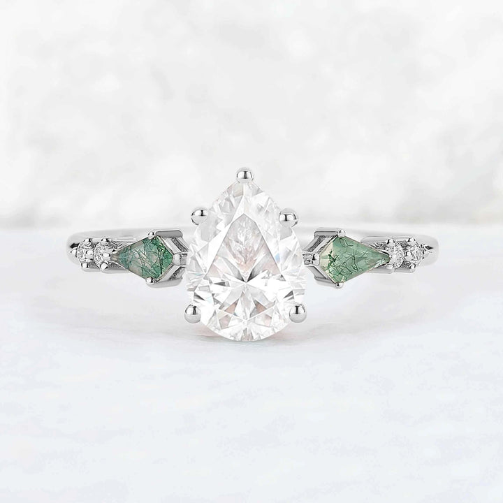 Unique Pear Shaped Moissanite Cluster Gemstone Ring