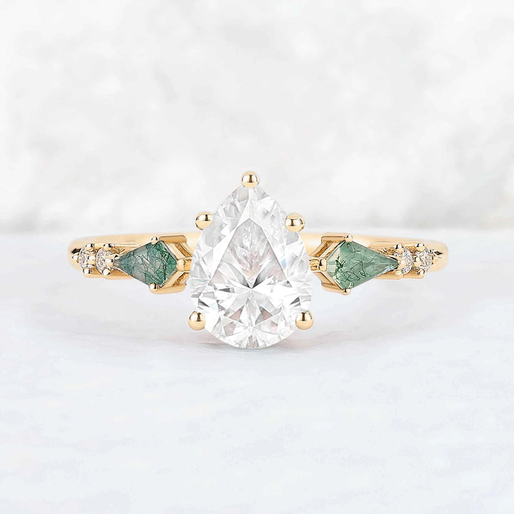 Unique Pear Shaped Moissanite Cluster Gemstone Ring