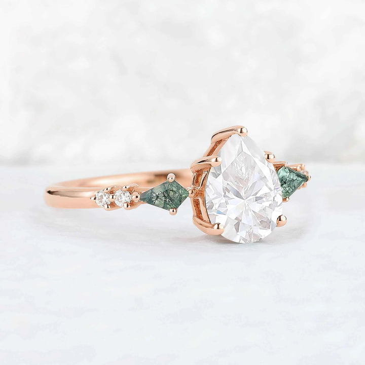 Unique Pear Shaped Moissanite Cluster Gemstone Ring