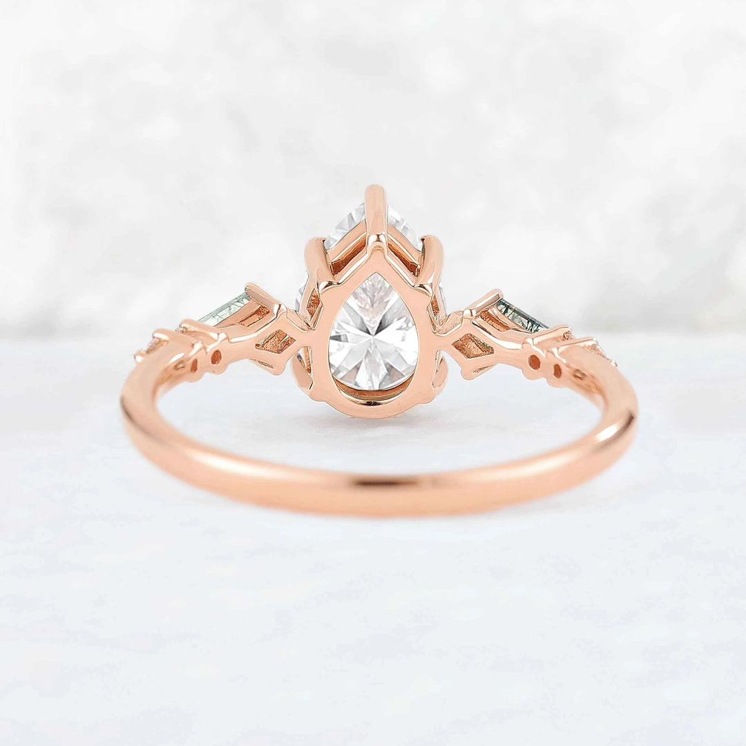 Unique Pear Shaped Moissanite Cluster Gemstone Ring