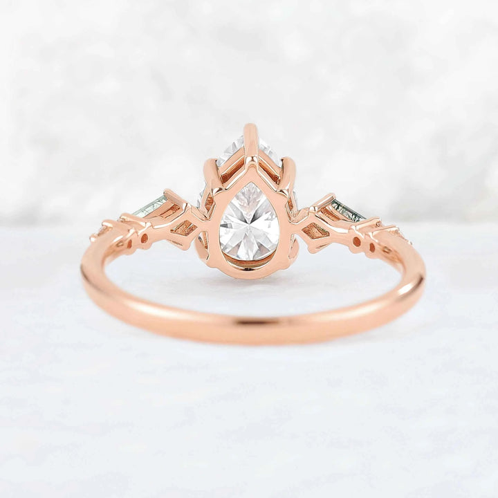 Unique Pear Shaped Moissanite Cluster Gemstone Ring