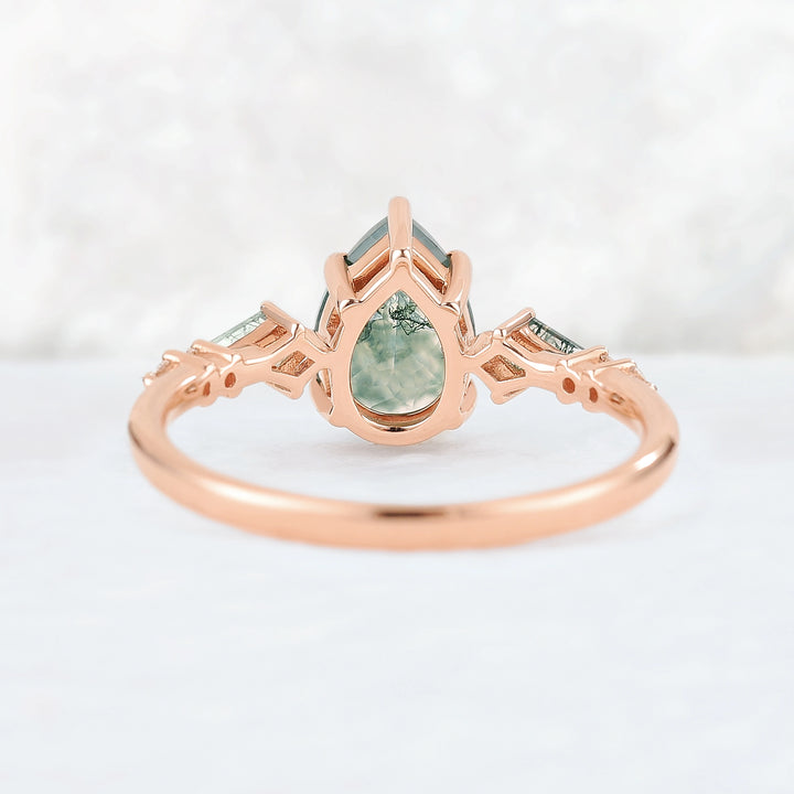 Unique Pear Shaped Moss Agate Cluster Gemstone Ring