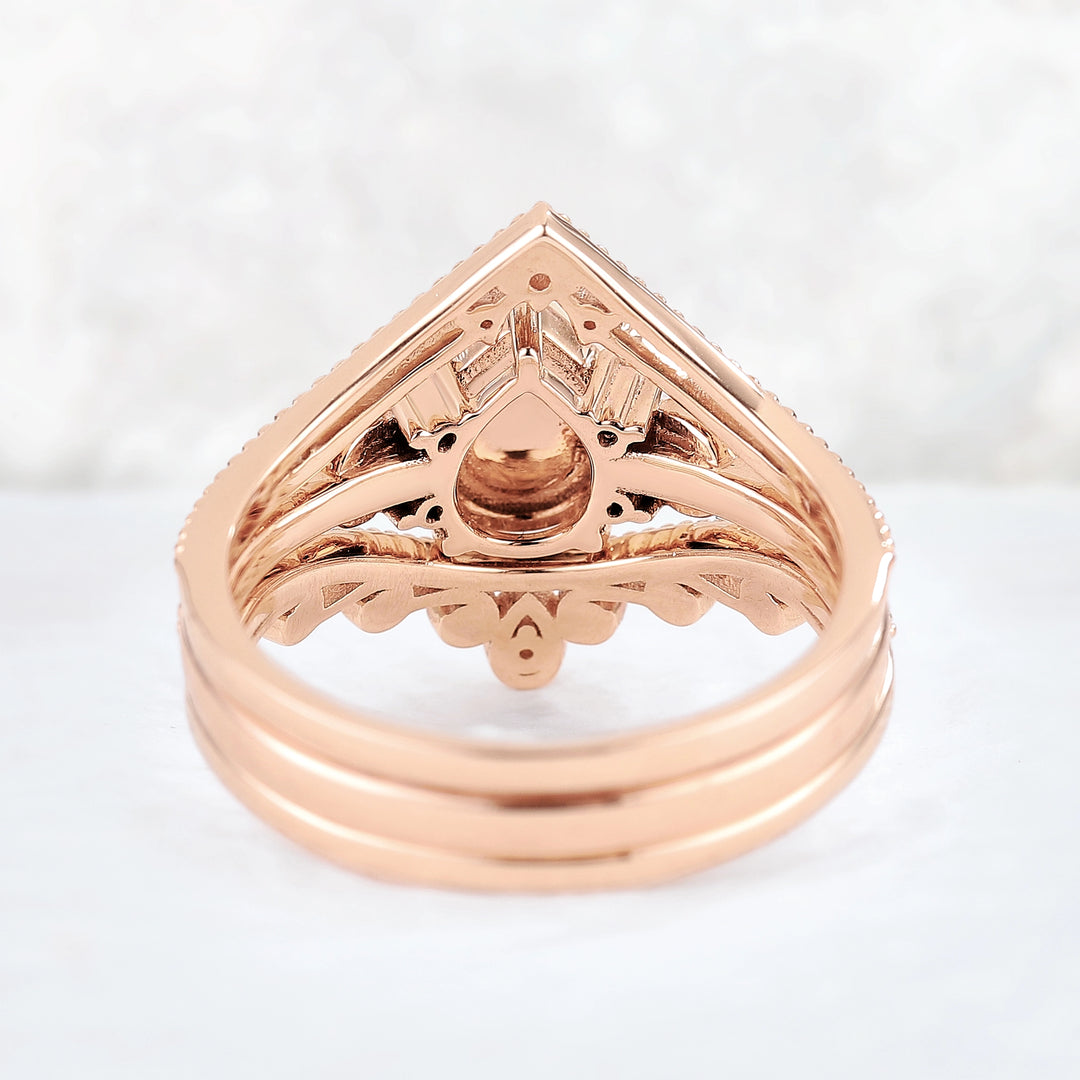 Unique Pear Shaped Natural Opal Vine Ring Set 3pcs