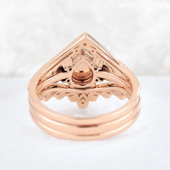 Unique Pear Shaped Natural Opal Vine Ring Set 3pcs