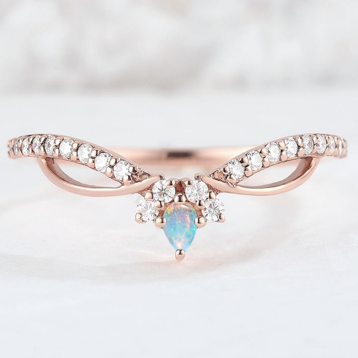Unique Pear Shaped Opal Silver Handmade Wedding Band