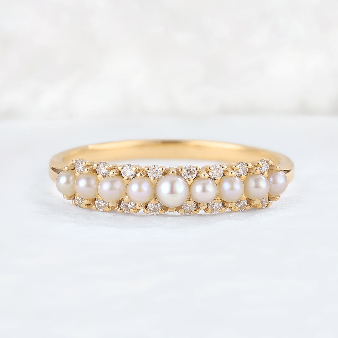 Unique Pearl 14k Rose Gold Stacking Ring
