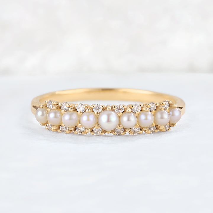 Unique Pearl 14k Rose Gold Stacking Ring