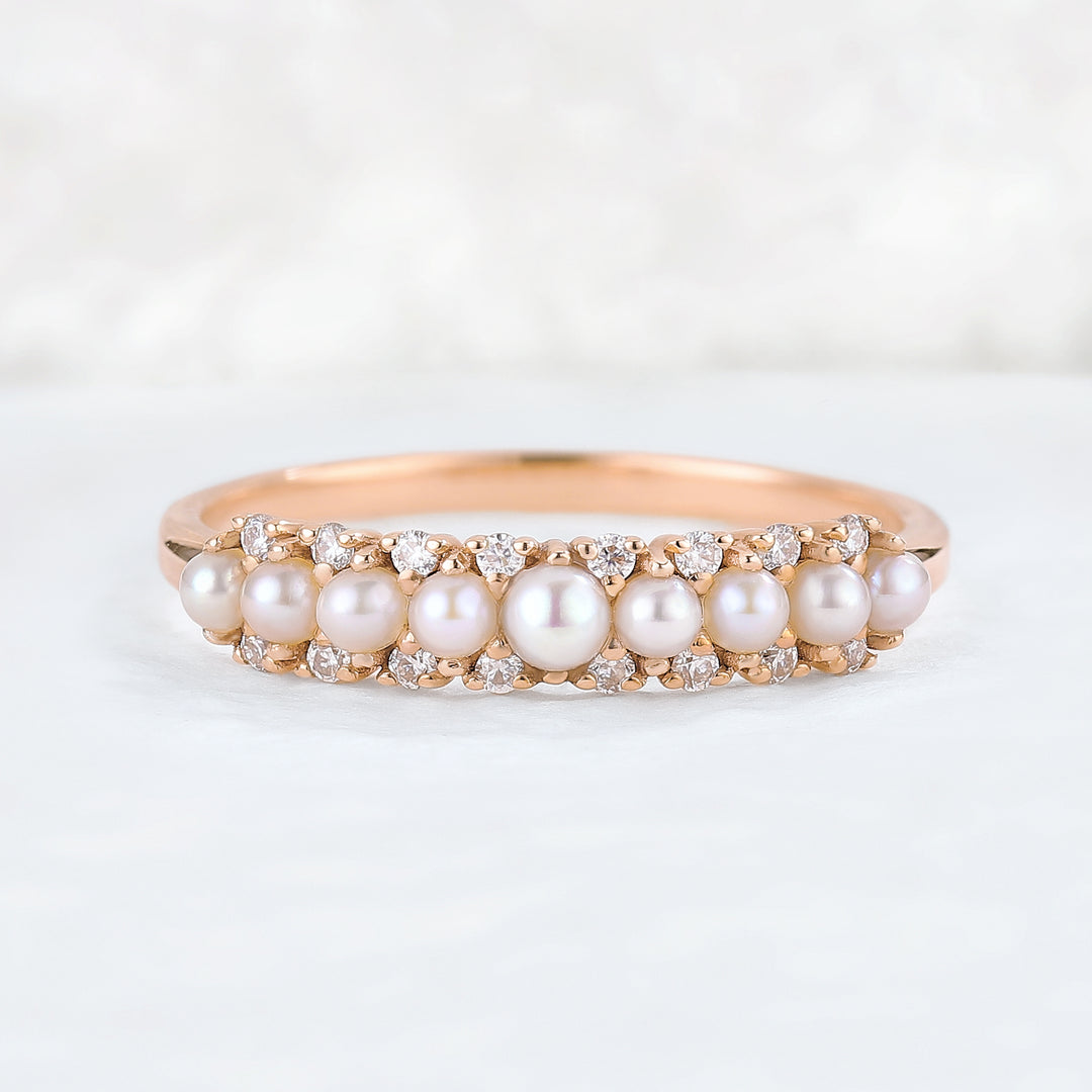 Unique Pearl 14k Rose Gold Stacking Ring