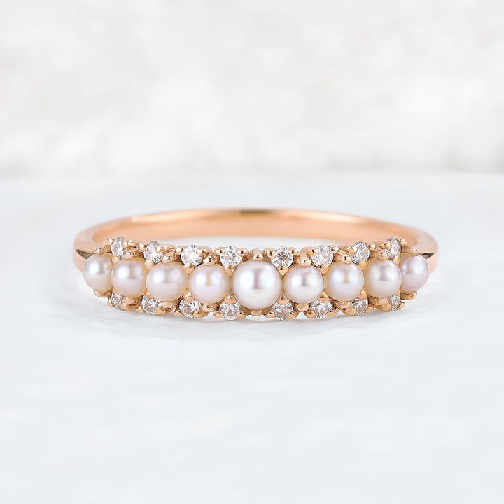 Unique Pearl 14k Rose Gold Stacking Ring