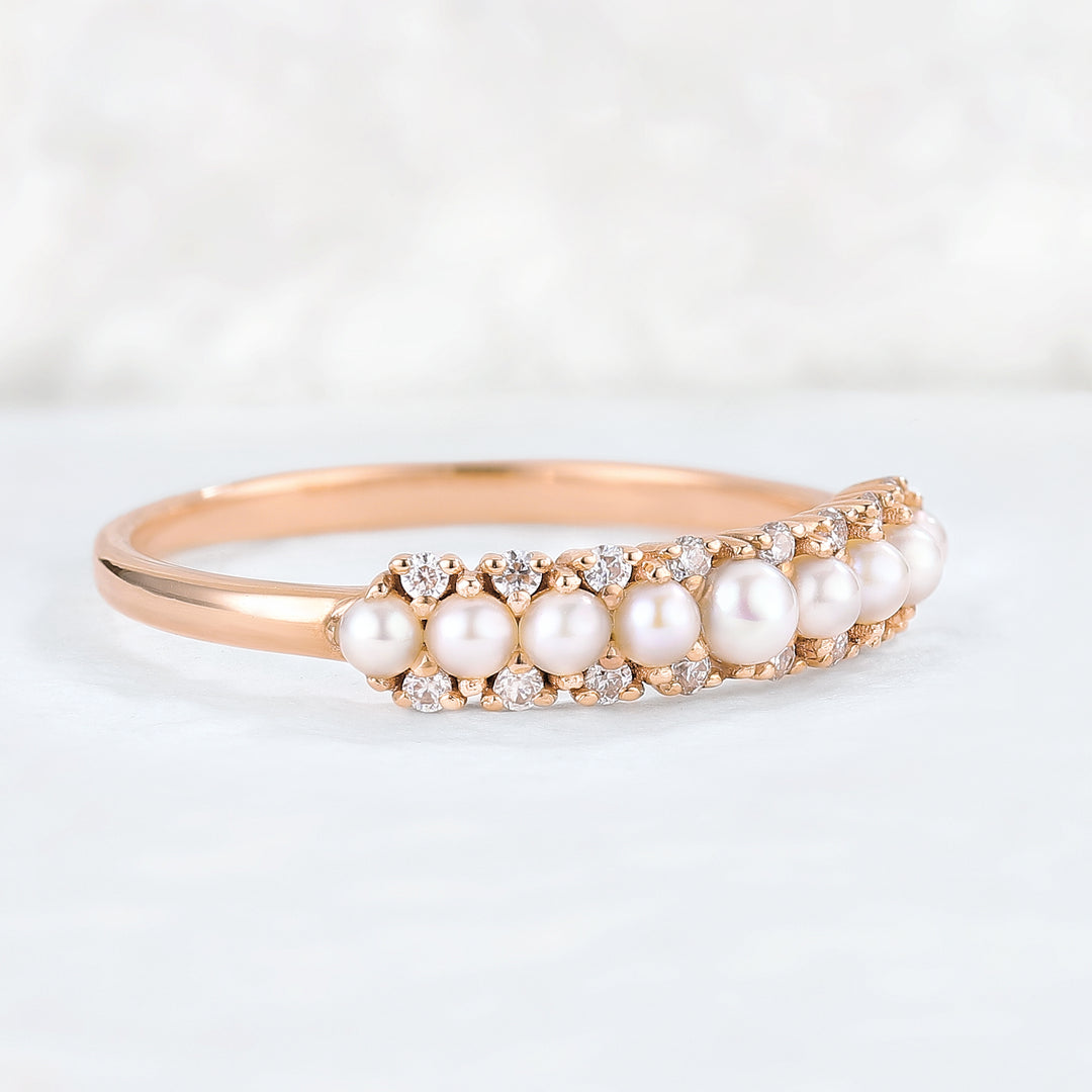 Unique Pearl 14k Rose Gold Stacking Ring