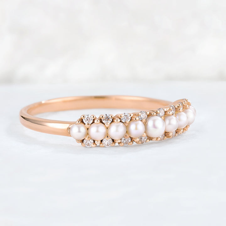 Unique Pearl 14k Rose Gold Stacking Ring