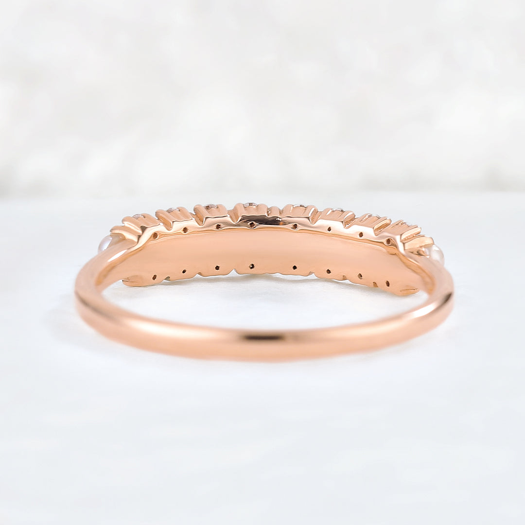Unique Pearl 14k Rose Gold Stacking Ring